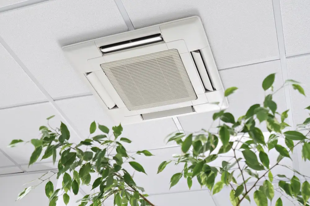 bottom-view-cassette-air-conditioner-on-ceiling-in